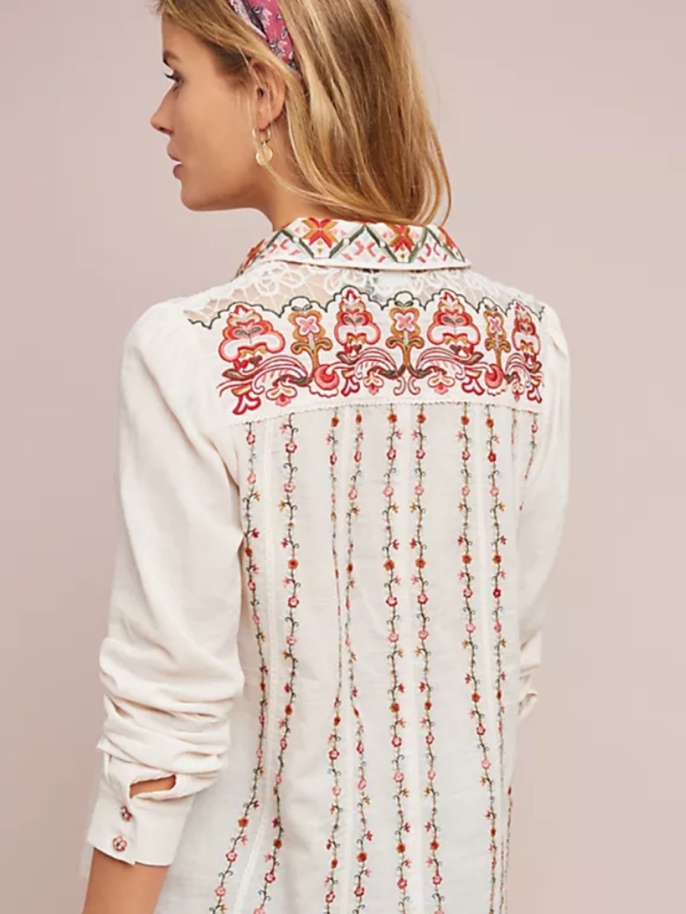 Anthropologie Akemi + Kim Cotton Blouse with Embroidery on front and back yoke.